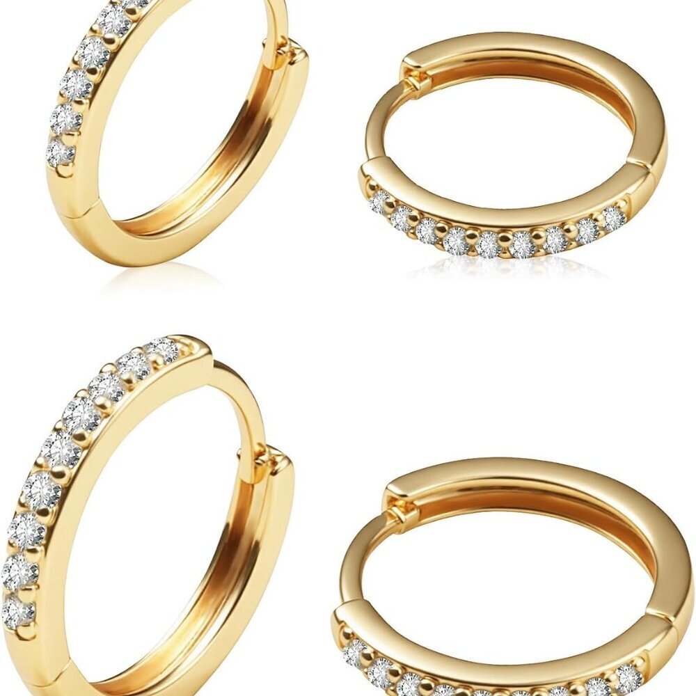 Gold Hoop Earrings Set 18k Gold Plated Hypoallergenic Cubic Zirconia For Women M